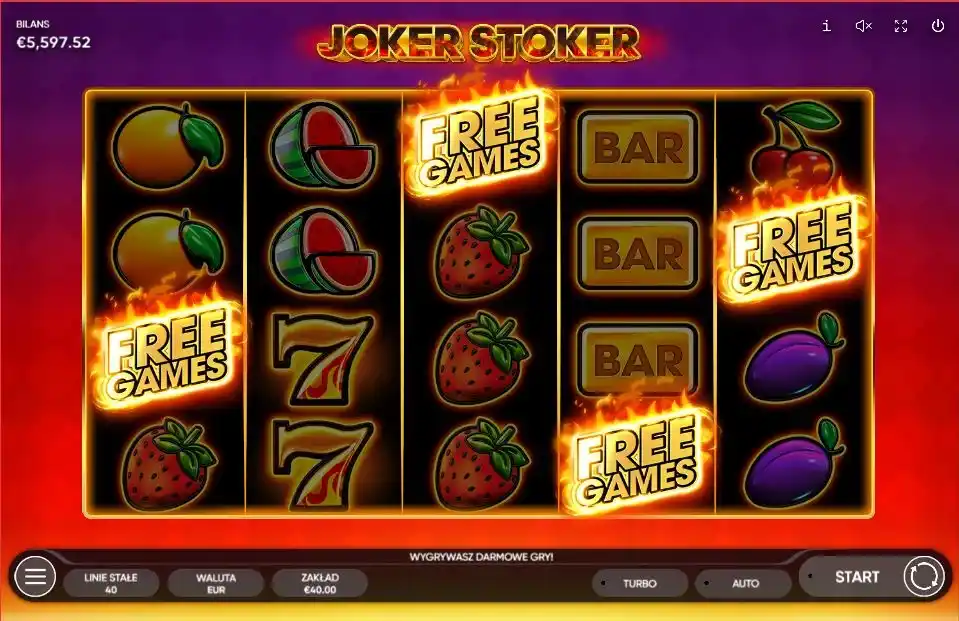 Darmowe spiny w Joker Stoker z symbolami Free Games na bębnach