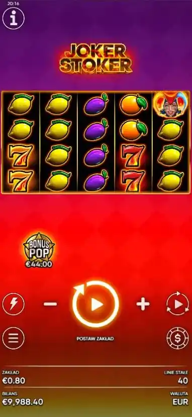 Joker Stoker slot na telefonie z ekranem wygranej