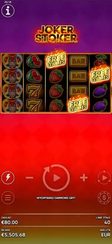 Ekran gry Joker Stoker z aktywną funkcją Bonus Pop